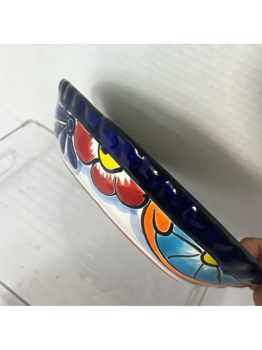 Talavera Mexican Pottery Set of Two Trinket Dishes Handpainted Signed Floral